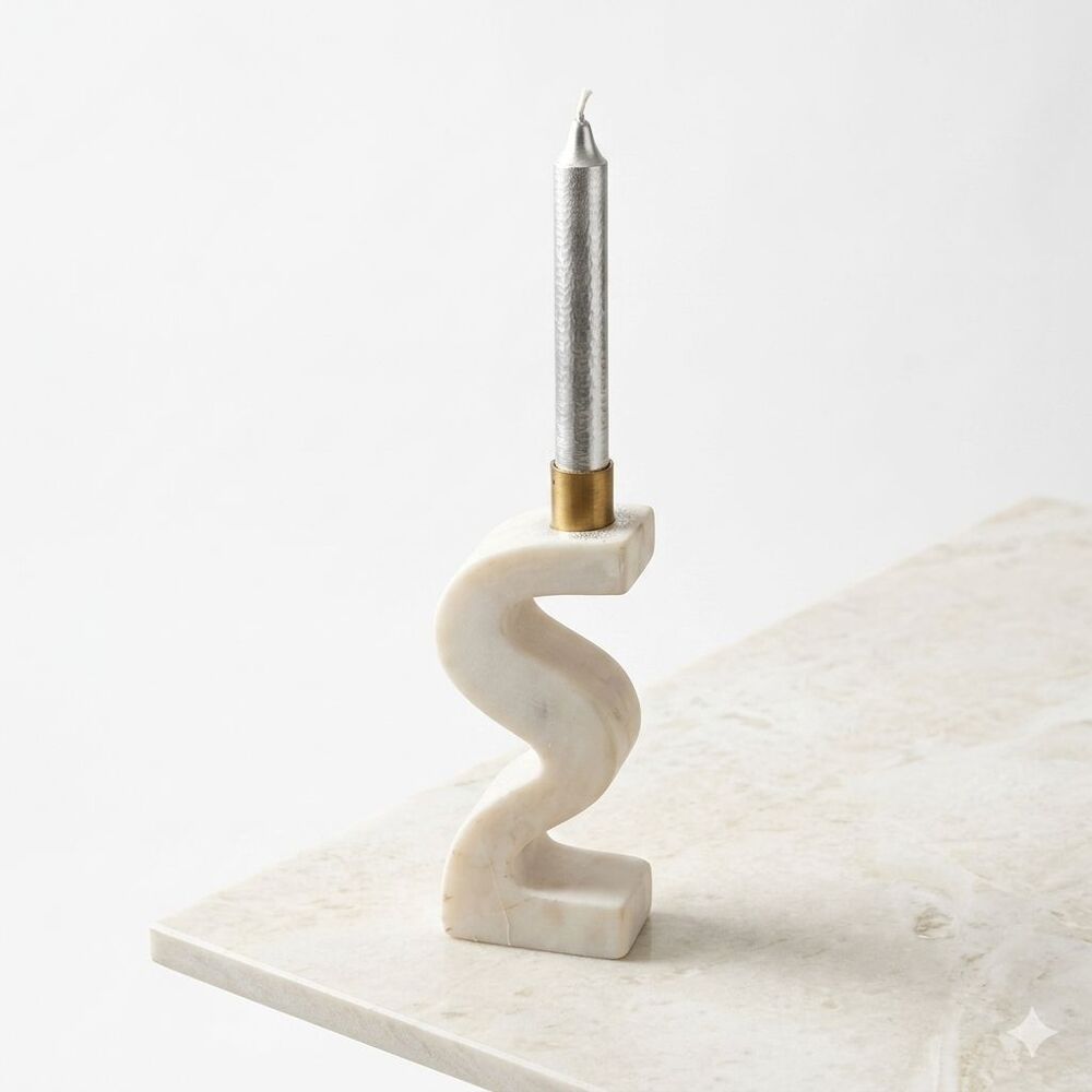 Marble Stone Single Candlestick Holder Brass India Home Decor Modern Countertop